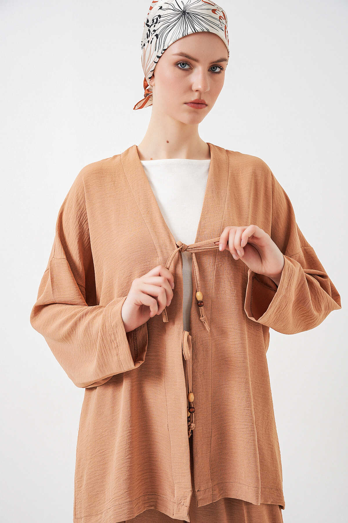 Kadın Ayrobin Kimono Pantolon İkili Takım 6739 - Bisküvi - 2