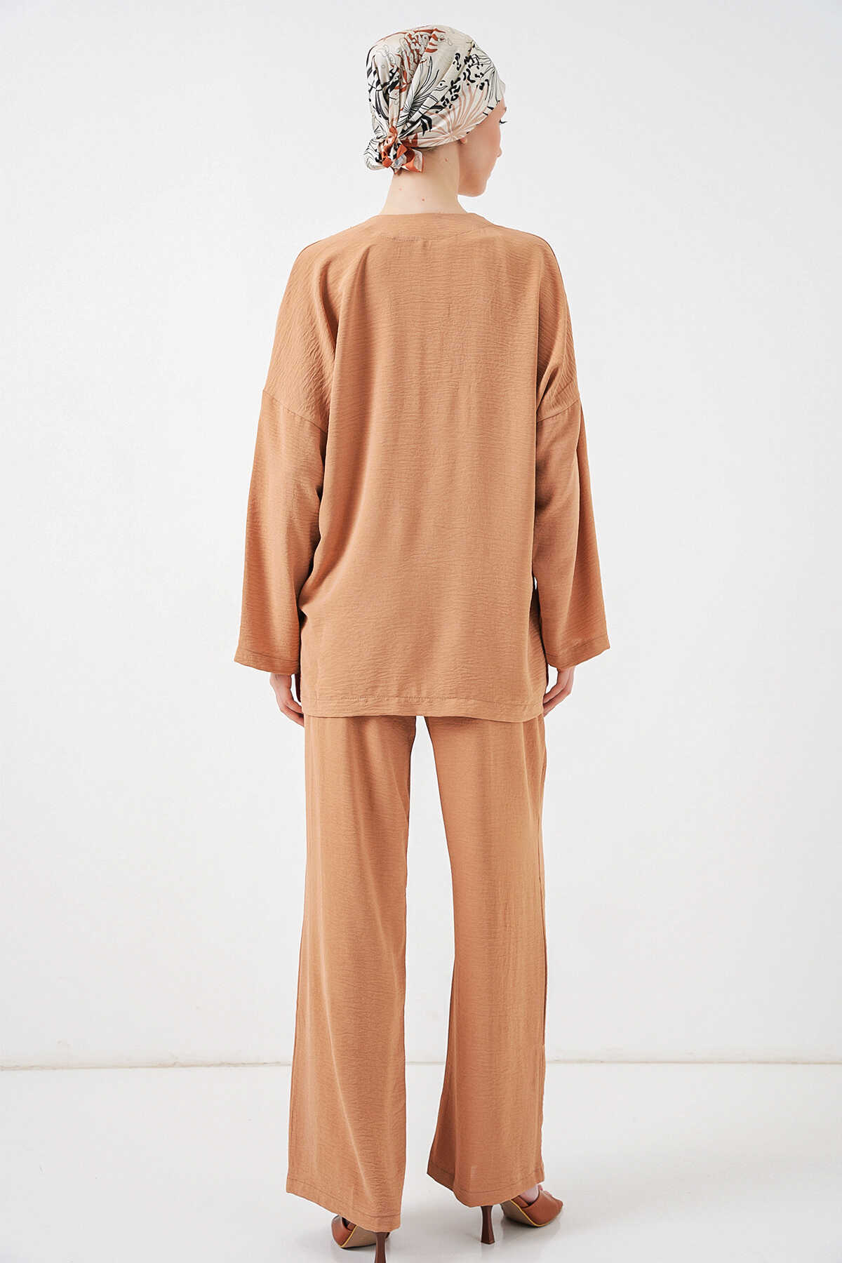 Kadın Ayrobin Kimono Pantolon İkili Takım 6739 - Bisküvi - 5