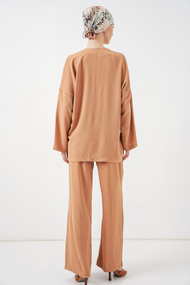 Kadın Ayrobin Kimono Pantolon İkili Takım 6739 - Bisküvi - 5