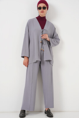 Kadın Ayrobin Kimono Pantolon İkili Takım 6739 - Gri 
