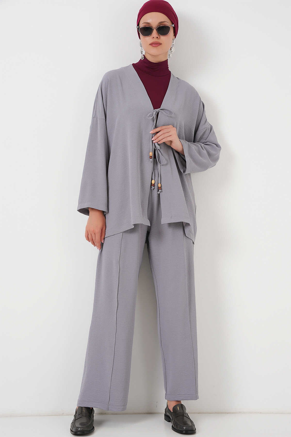 Kadın Ayrobin Kimono Pantolon İkili Takım 6739 - Gri - 1