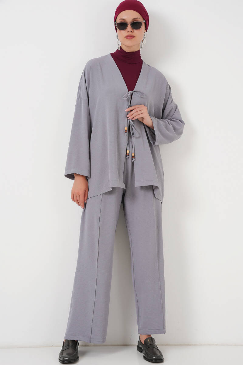Kadın Ayrobin Kimono Pantolon İkili Takım 6739 - Gri - BİGDART