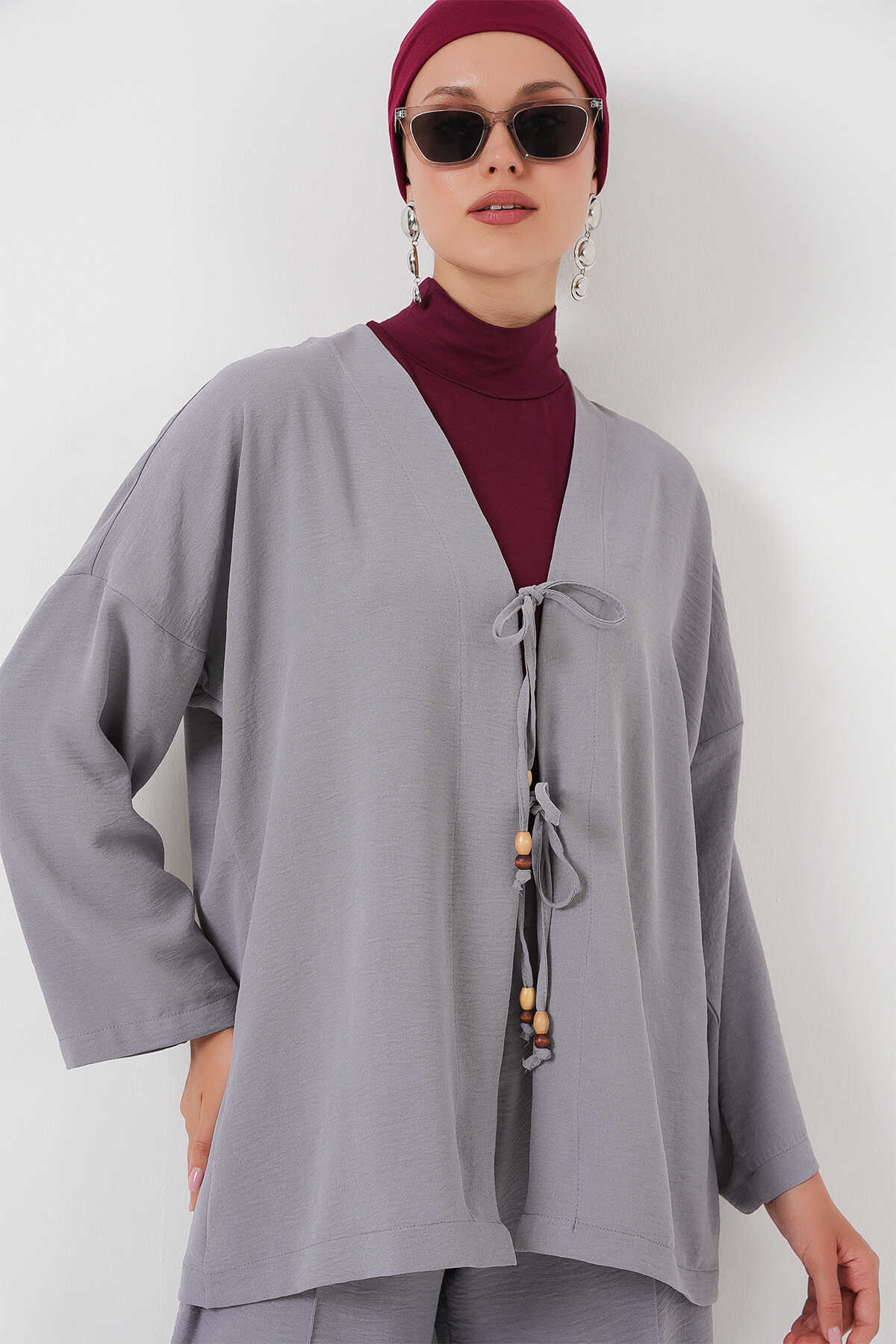Kadın Ayrobin Kimono Pantolon İkili Takım 6739 - Gri - 2
