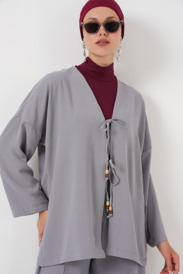 Kadın Ayrobin Kimono Pantolon İkili Takım 6739 - Gri - 2