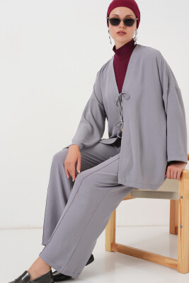 Kadın Ayrobin Kimono Pantolon İkili Takım 6739 - Gri - 3