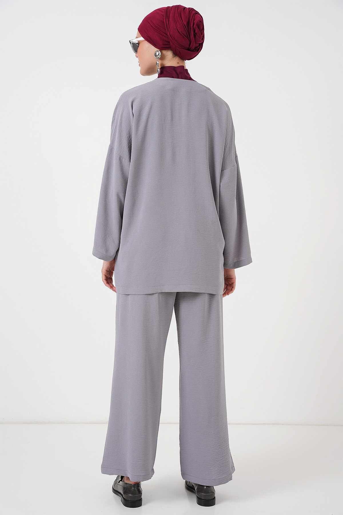 Kadın Ayrobin Kimono Pantolon İkili Takım 6739 - Gri - 6