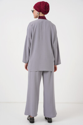 Kadın Ayrobin Kimono Pantolon İkili Takım 6739 - Gri - 6