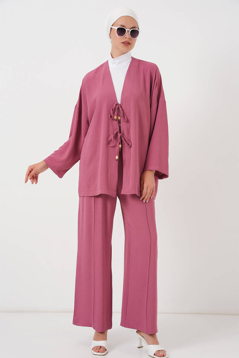 Kadın Ayrobin Kimono Pantolon İkili Takım 6739 - Gül Kurusu - BİGDART