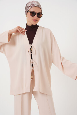 Kadın Ayrobin Kimono Pantolon İkili Takım 6739 - Krem - 3