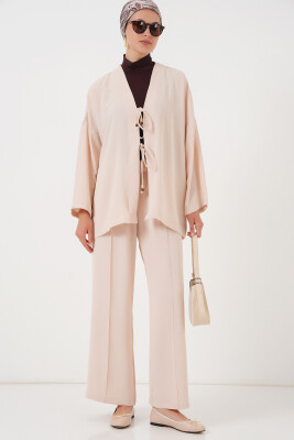 Kadın Ayrobin Kimono Pantolon İkili Takım 6739 - Krem - 4