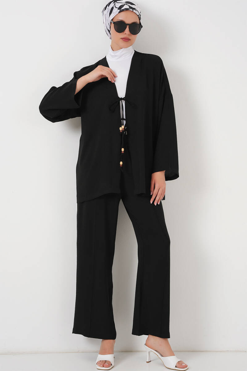 Kadın Ayrobin Kimono Pantolon İkili Takım 6739 - Siyah - BİGDART