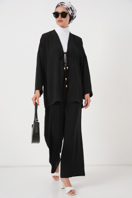 Kadın Ayrobin Kimono Pantolon İkili Takım 6739 - Siyah - 4