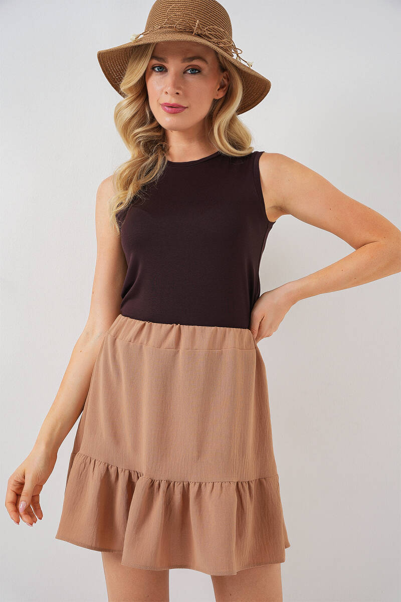 Kadın Ayrobin Mini Etek 8054 - Camel - BİGDART