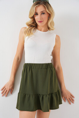 Kadın Ayrobin Mini Etek 8054 - Haki 