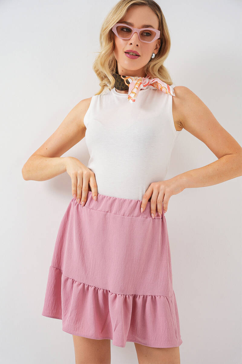 Kadın Ayrobin Mini Etek 8054 - Pudra - BİGDART