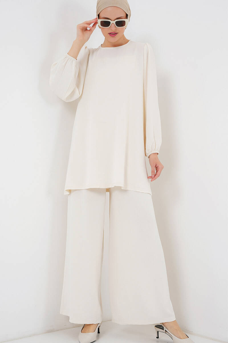 Ayrobin Tunik Pantolon Alt Üst Takım 6712 - Ekru - BİGDART
