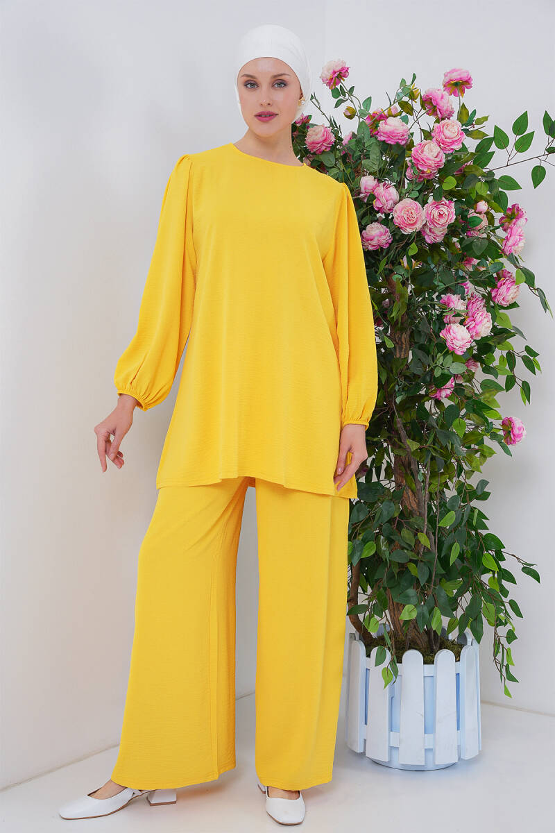 Ayrobin Tunik Pantolon Alt Üst Takım 6712 - Sarı - BİGDART