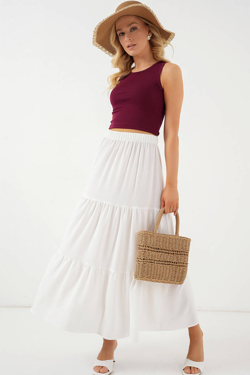 Kadın Ayrobin Uzun Etek 8048 - Beyaz - BİGDART