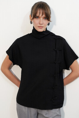 Kadın Bağcık Detaylı Gömlek 20406 - Siyah - 1