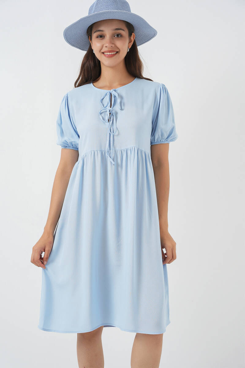 Kadın Bağcıklı Midi Elbise 2575 - Mavi - BİGDART