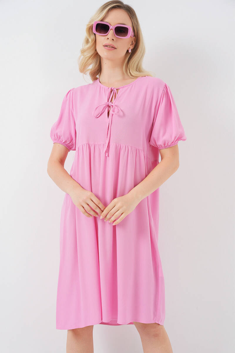 Kadın Bağcıklı Midi Elbise 2575 - Pembe - BİGDART