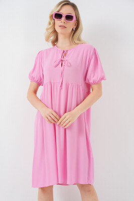 Kadın Bağcıklı Midi Elbise 2575 - Pembe - BİGDART