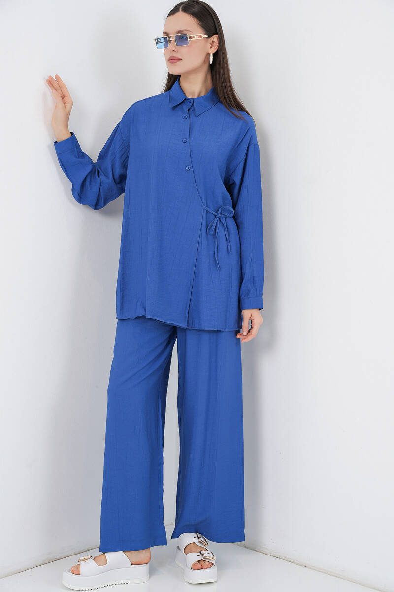 Kadın Bağcıklı Tunik Pantolon İkili Takım 6752 - İndigo - BİGDART