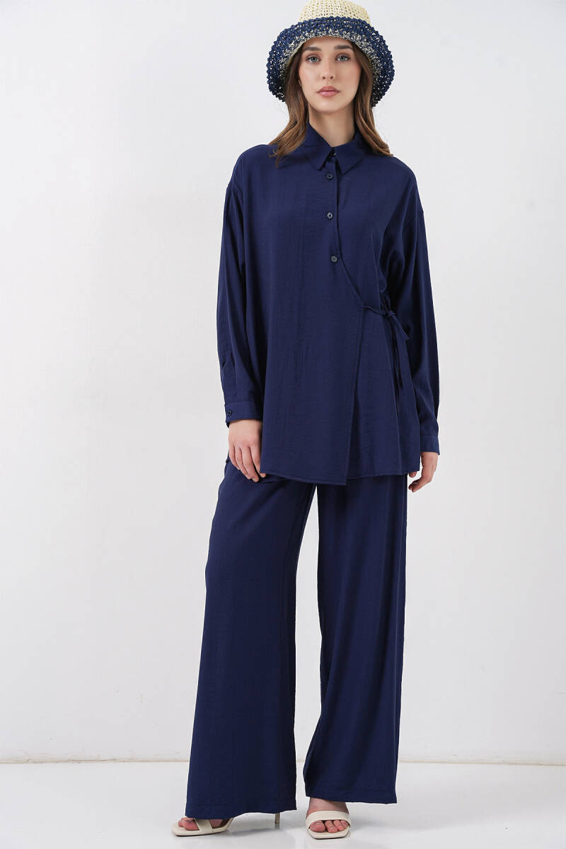 Kadın Bağcıklı Tunik Pantolon İkili Takım 6752 - Lacivert - BİGDART