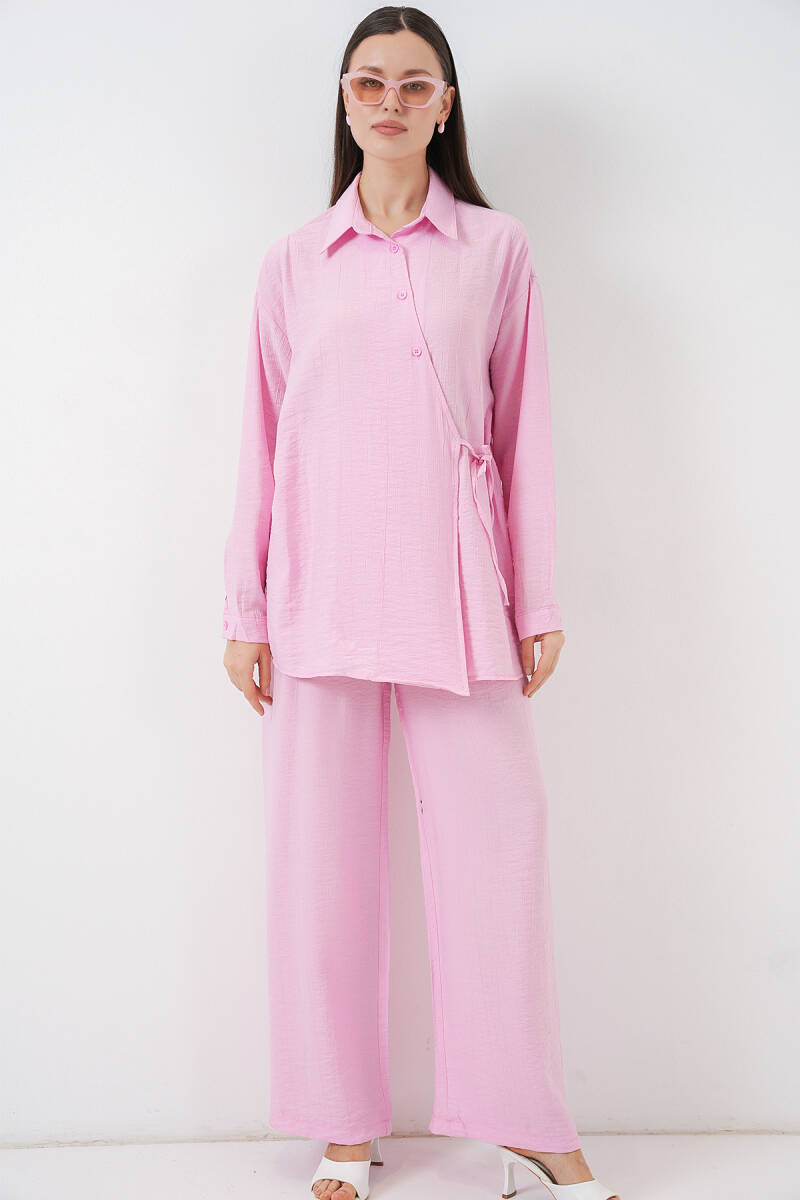 Kadın Bağcıklı Tunik Pantolon İkili Takım 6752 - Pudra - BİGDART