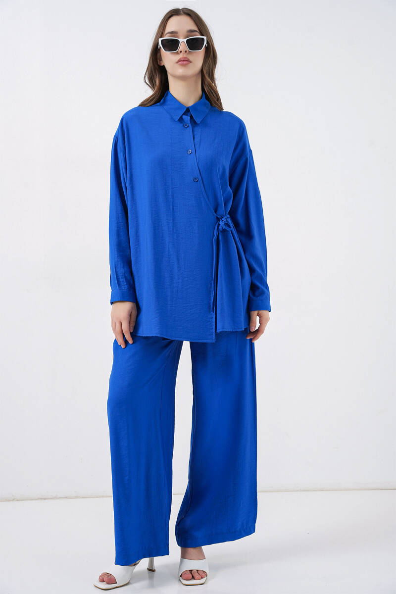 Kadın Bağcıklı Tunik Pantolon İkili Takım 6752 - Saks - BİGDART