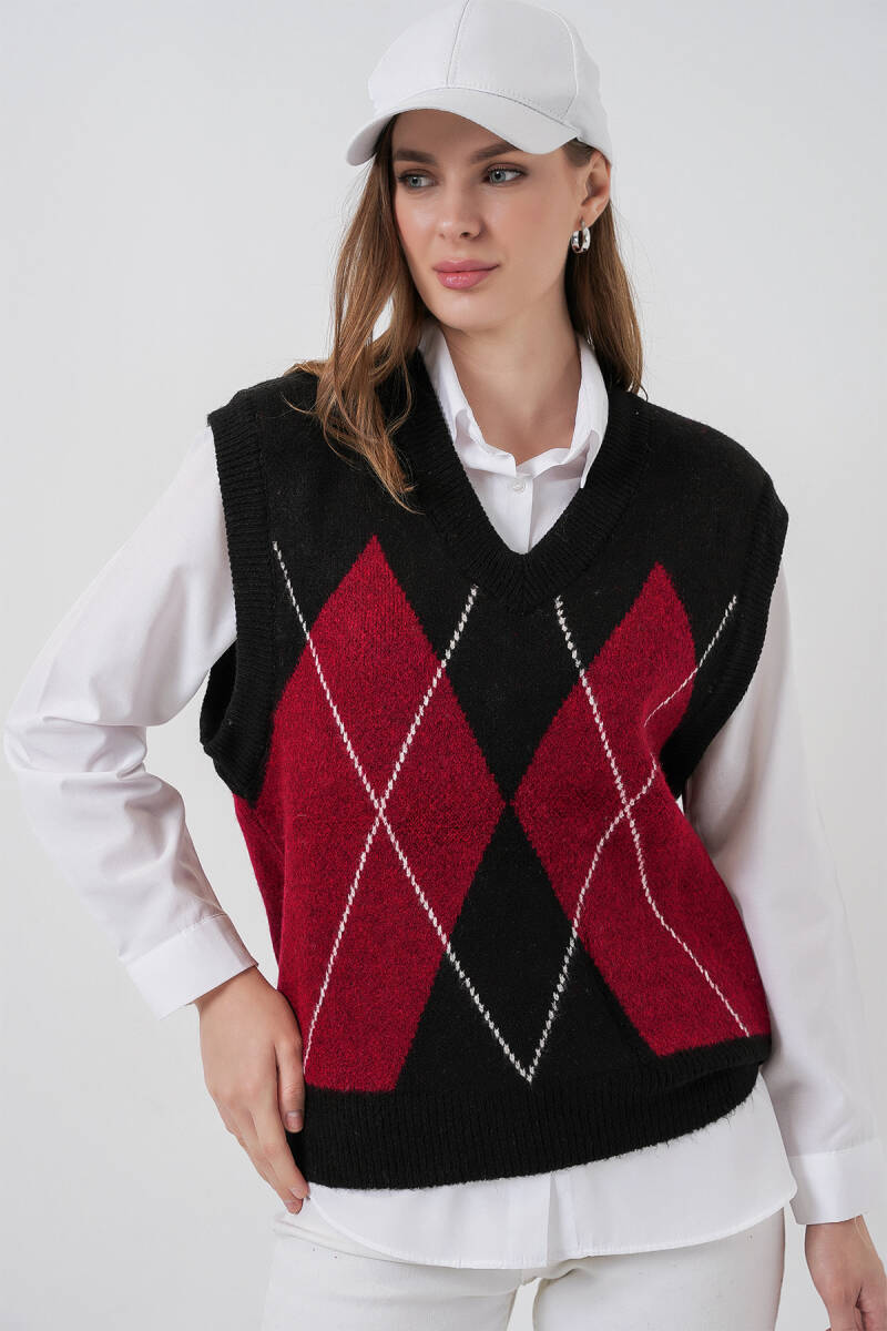 Kadın Baklava Desenli Süveter 15940 - Y.Siyah - BİGDART