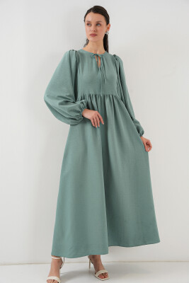 Kadın Balon Kol Uzun Tesettür Elbise 2464 - Çağla 