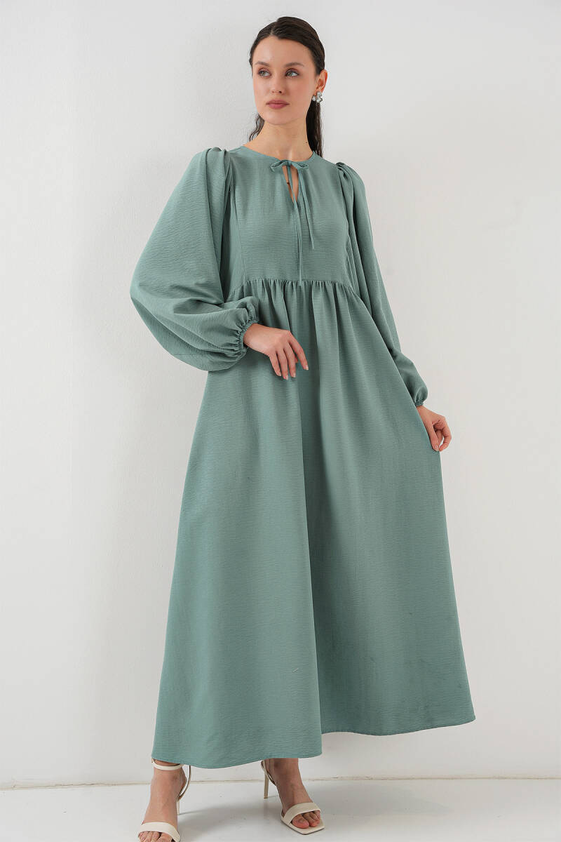 Kadın Balon Kol Uzun Tesettür Elbise 2464 - Çağla - BİGDART