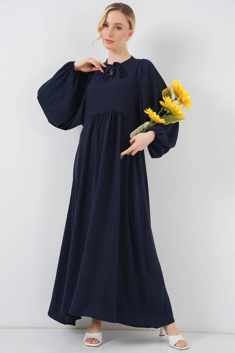 Kadın Balon Kol Uzun Tesettür Elbise 2464 - F.Lacivert - BİGDART
