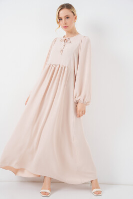 Kadın Balon Kol Uzun Tesettür Elbise 2464 - Krem 