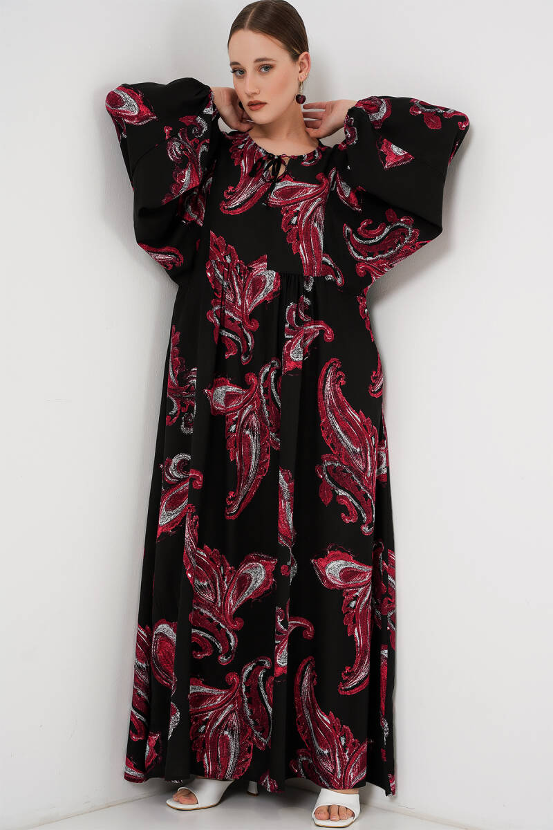 Kadın Balon Kol Uzun Tesettür Elbise 2464 - Y.Kırmızı - BİGDART