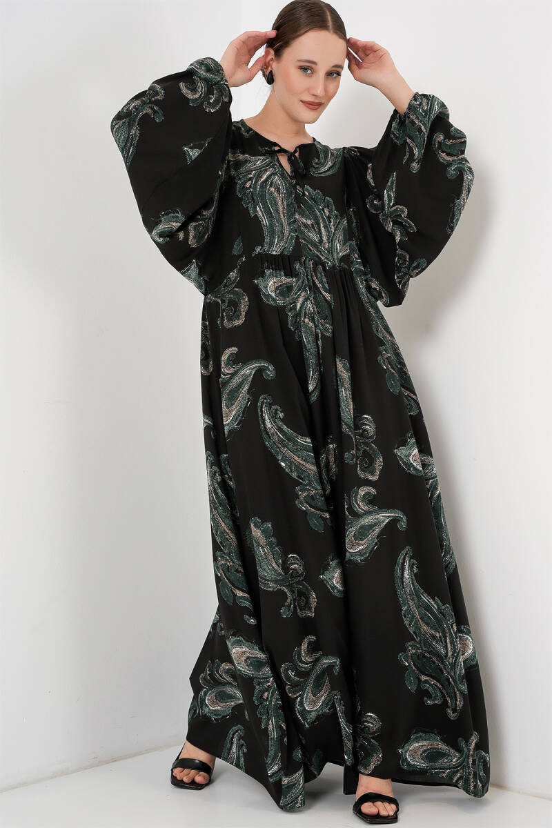 Kadın Balon Kol Uzun Tesettür Elbise 2464 - Y.Yeşil - BİGDART