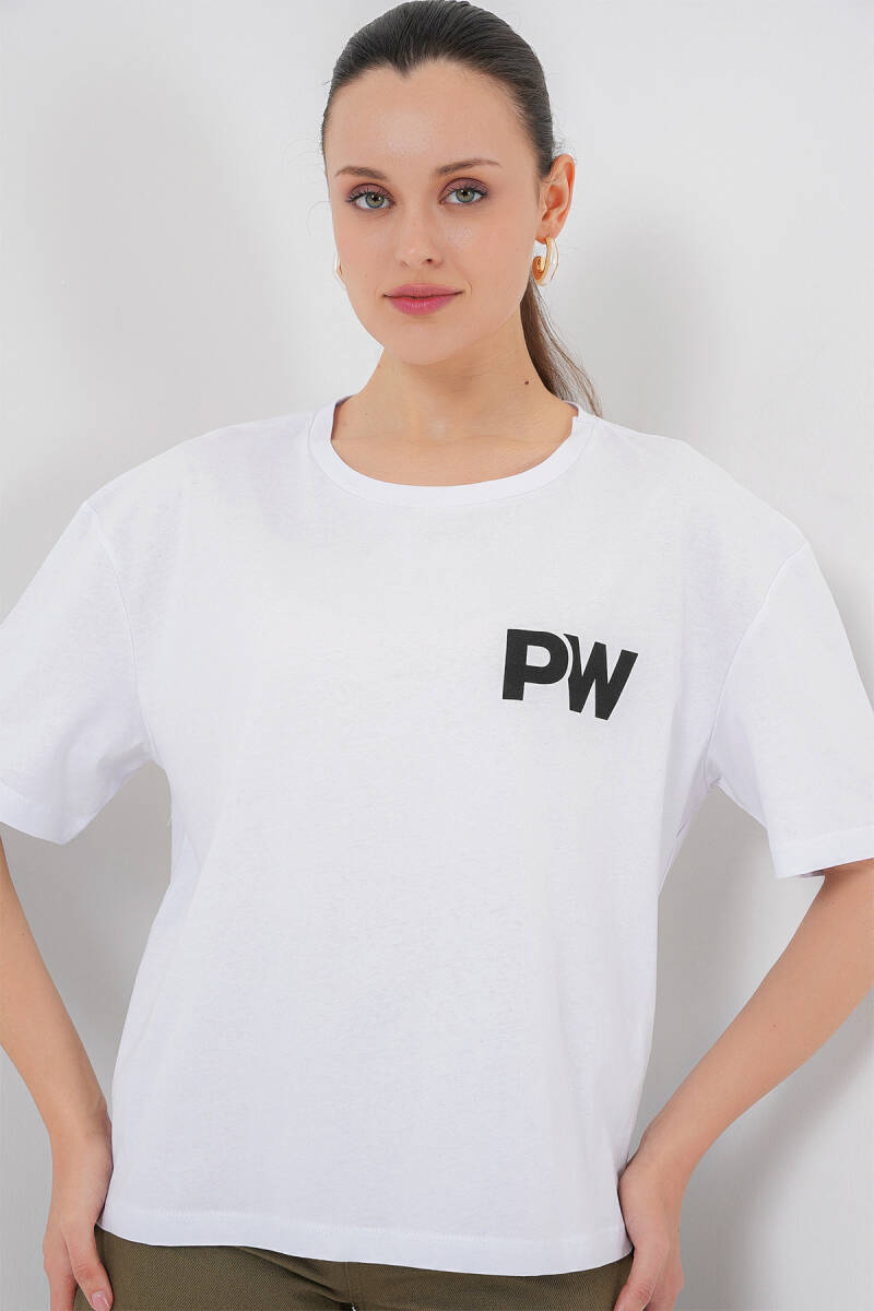 Kadın Baskılı Basic Tişört 4343 - Beyaz - BİGDART