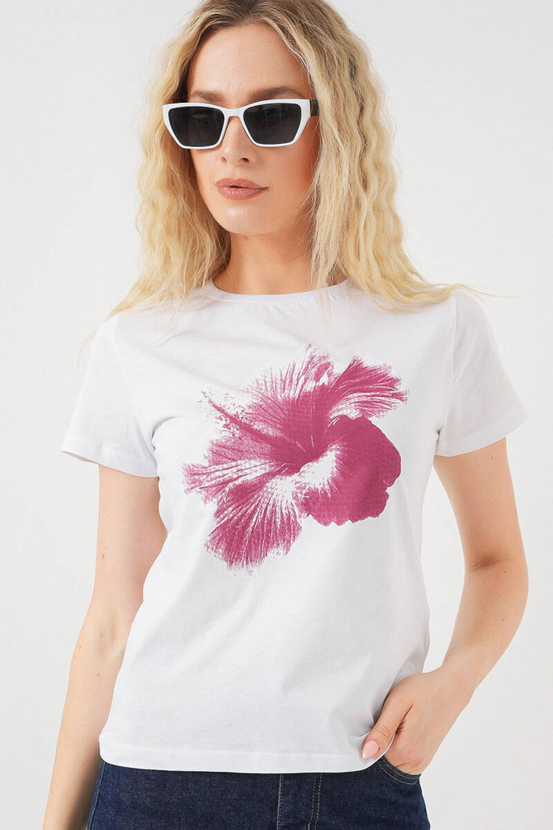 Kadın Baskılı Basic Tişört 4349 - Mürdüm - BİGDART