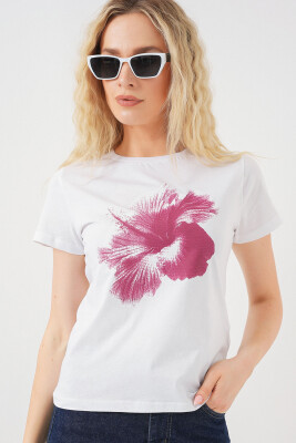 Kadın Baskılı Basic Tişört 4349 - Mürdüm 