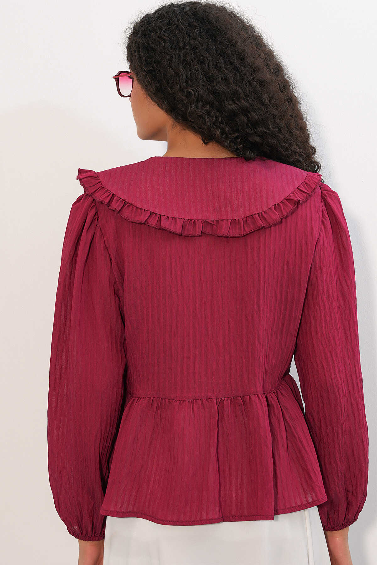 Kadın Bebe Yaka Gömlek Bluz 993 - Bordo - 6