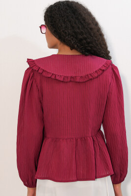 Kadın Bebe Yaka Gömlek Bluz 993 - Bordo - 6