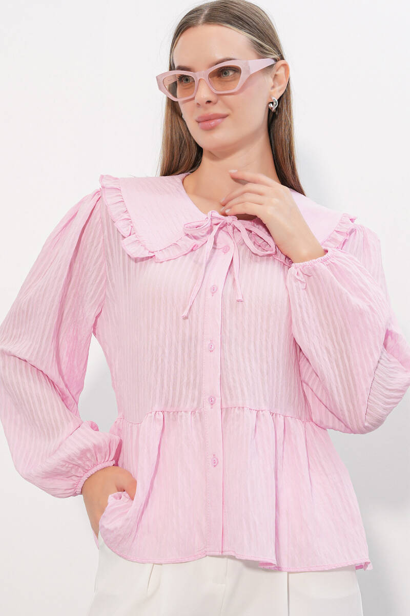 Kadın Bebe Yaka Gömlek Bluz 993 - Pembe - BİGDART