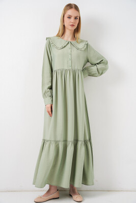 Kadın Bebe Yaka Uzun Tesettür Elbise 2592 - E.Yeşil - BİGDART