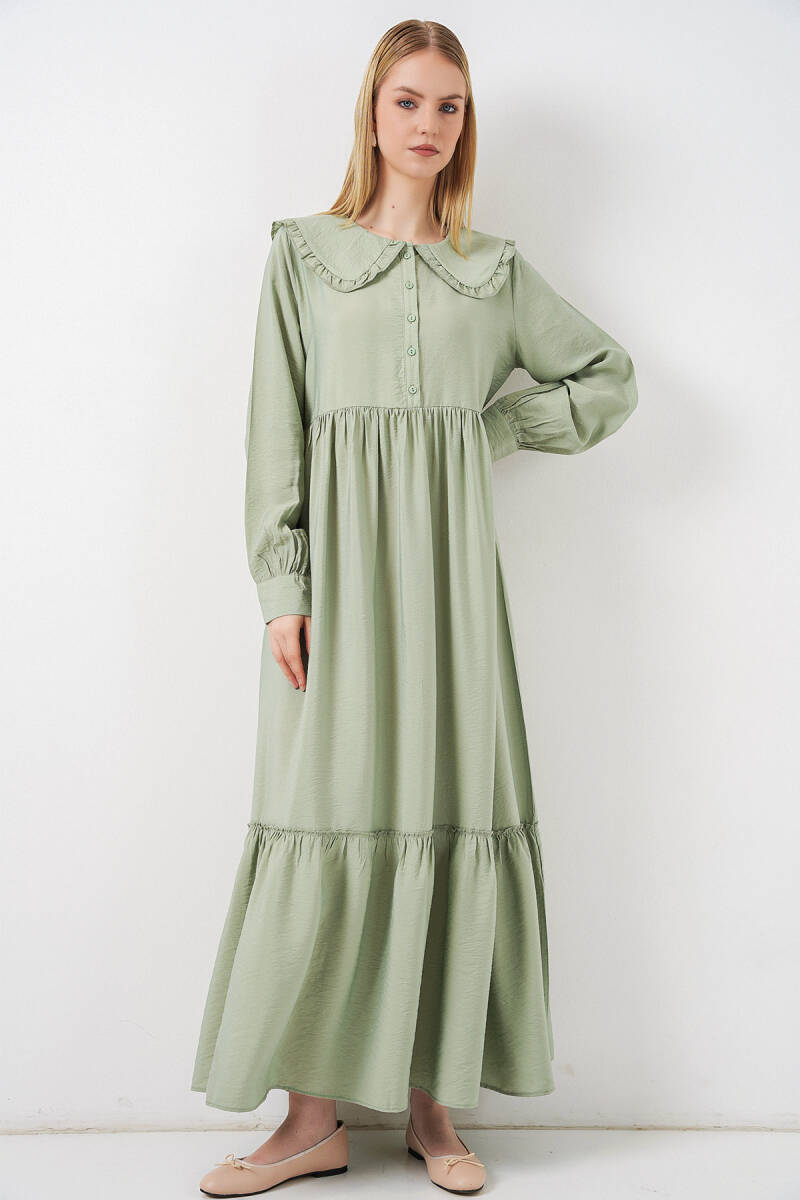 Kadın Bebe Yaka Uzun Tesettür Elbise 2592 - E.Yeşil - BİGDART
