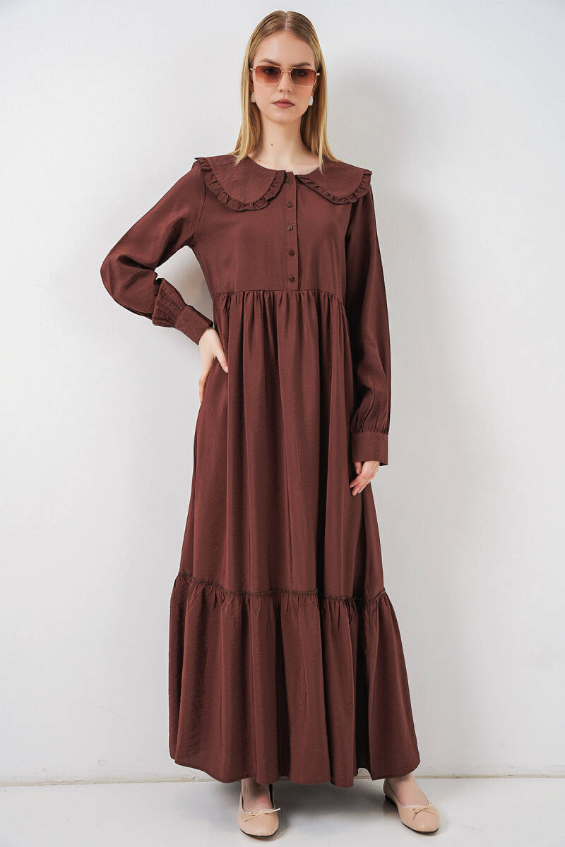 Kadın Bebe Yaka Uzun Tesettür Elbise 2592 - Kahverengi - BİGDART