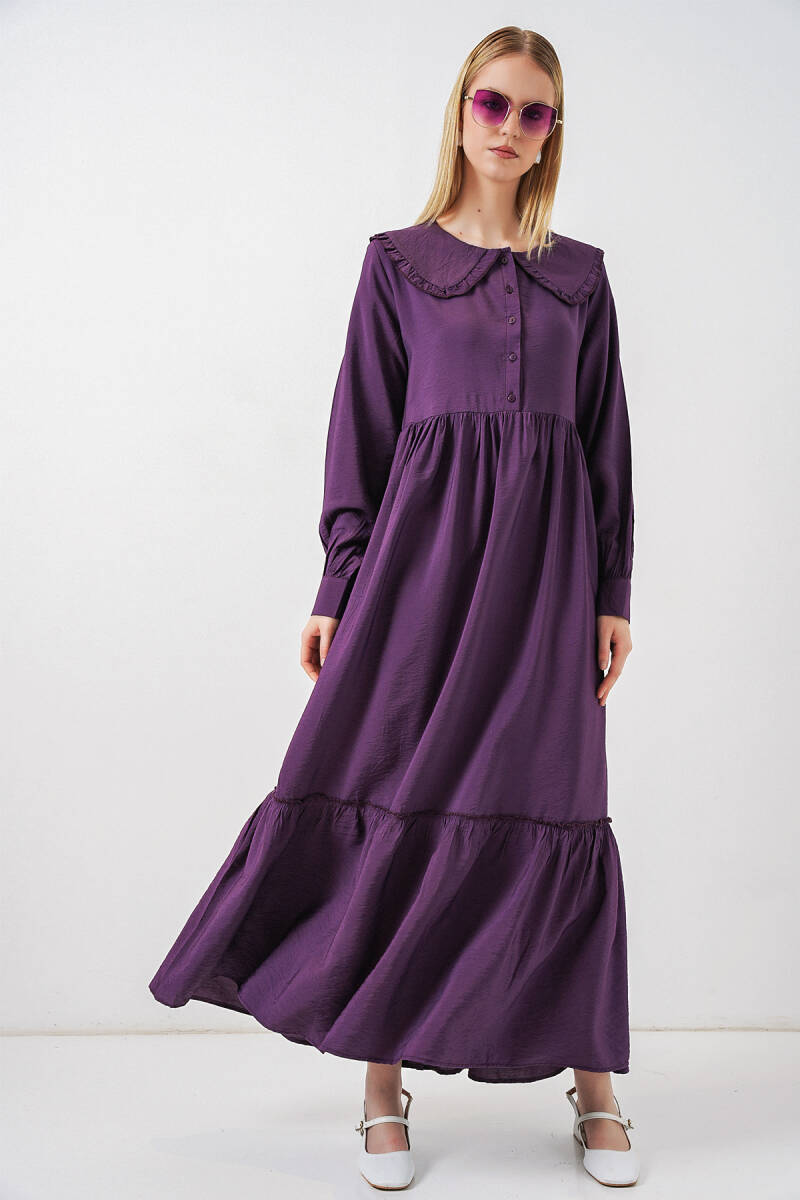 Kadın Bebe Yaka Uzun Tesettür Elbise 2592 - Mor - BİGDART