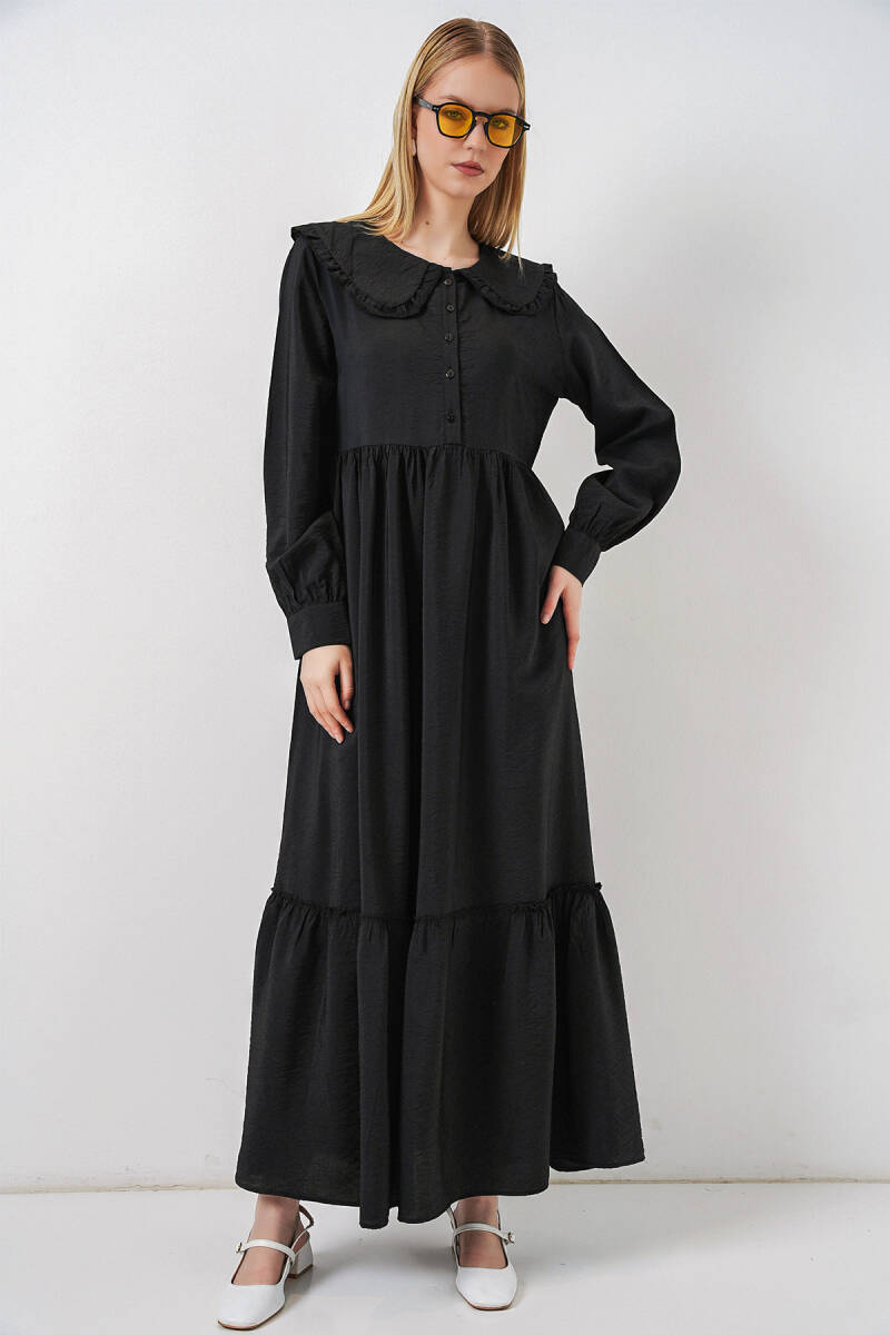 Kadın Bebe Yaka Uzun Tesettür Elbise 2592 - Siyah - BİGDART