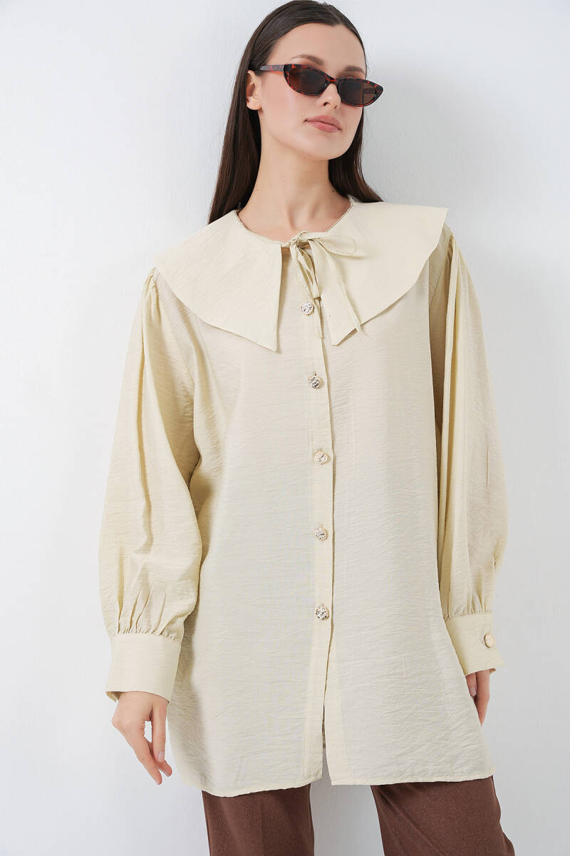 Kadın Bebe Yaka Uzun Tunik 5967 - Ekru - BİGDART