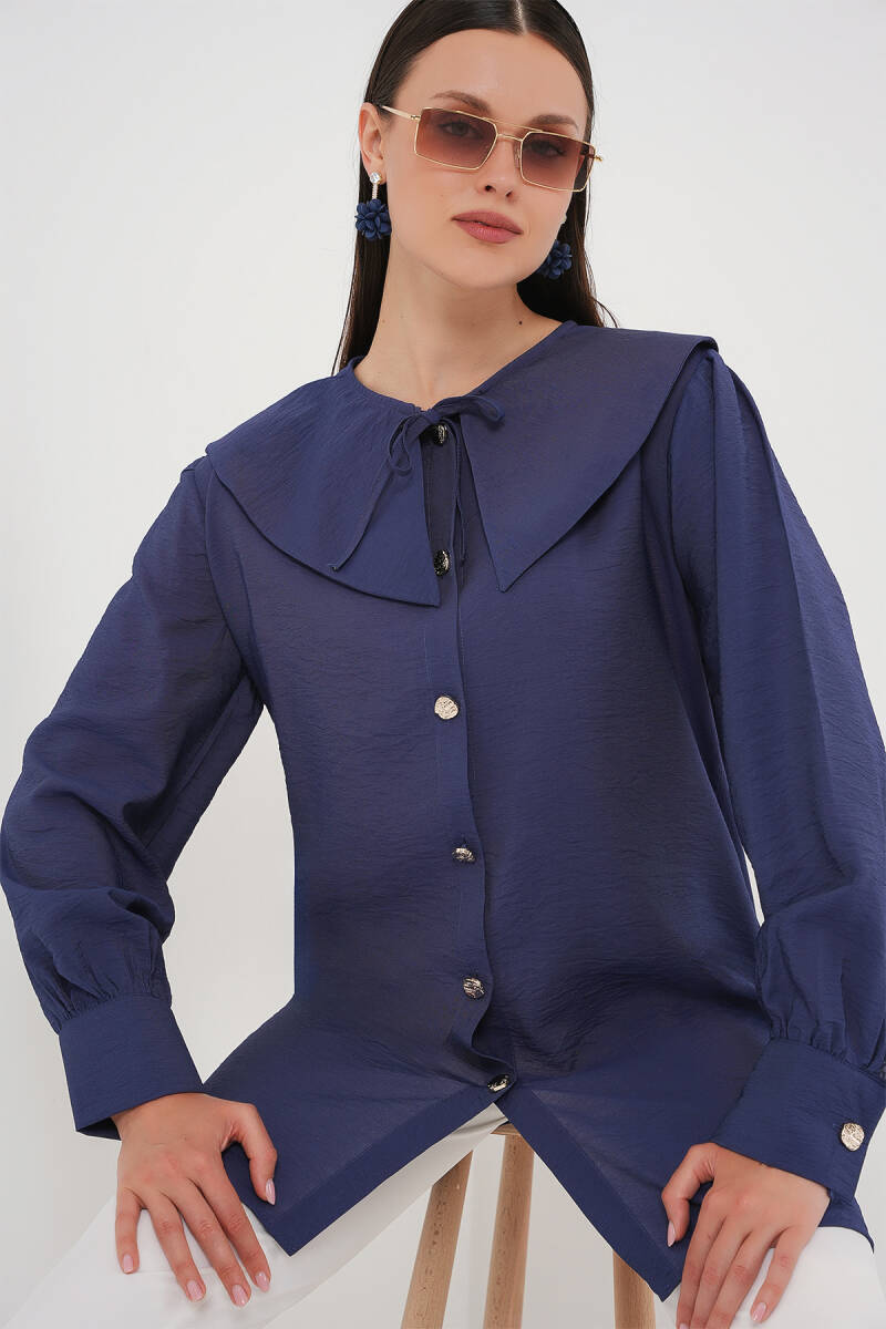 Kadın Bebe Yaka Uzun Tunik 5967 - İndigo - BİGDART